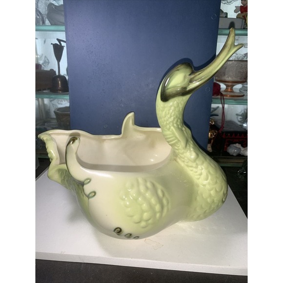 Large Vintage MCM HULL Pottery USA Green/ Chartreuse Duck Planter 1960's #69 - Picture 4 of 8